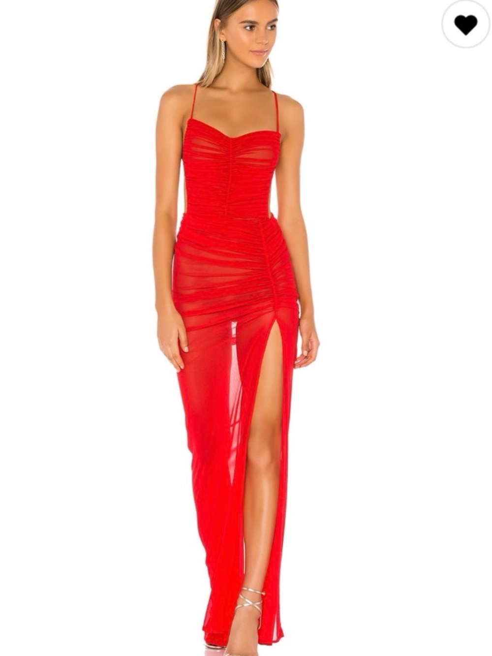 Scarlet Ruched Sheer Maxi with High Thigh Slit